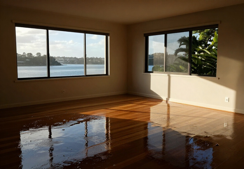 Flooded living room in Croydon home before restoration